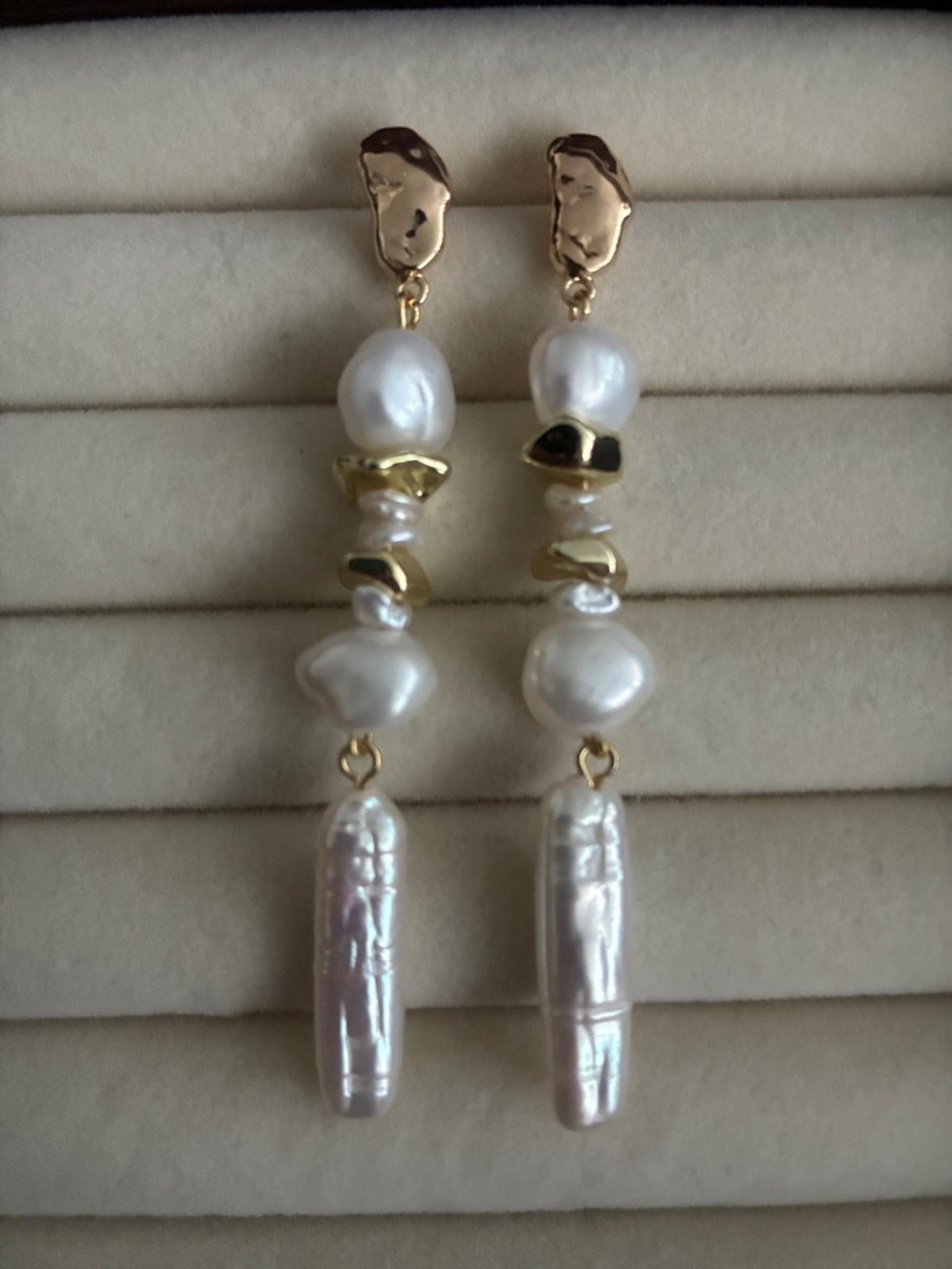 Gold and White Freshwater Pearl Drop Earrings - Timeless Women’s Jewelry